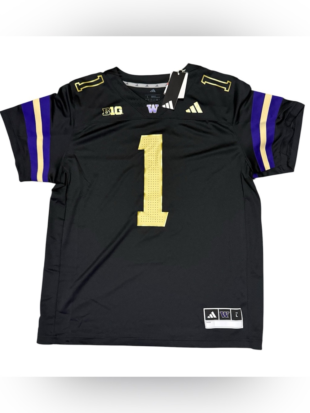 Adidas Washington UW Huskies #1 Football Jersey Black Men's Size L KC0508